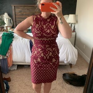 LULUS Burgundy Lace Midi